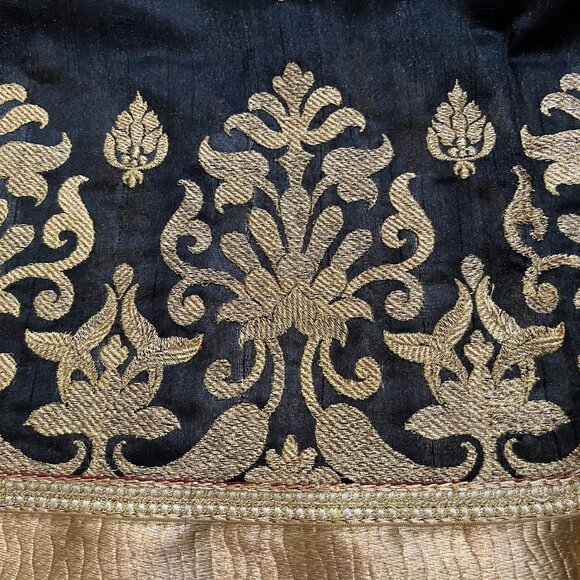 Black Indian Silk saree - Tussar silk saree with Heavy embroidery work Item desc - Picture 2 of 14